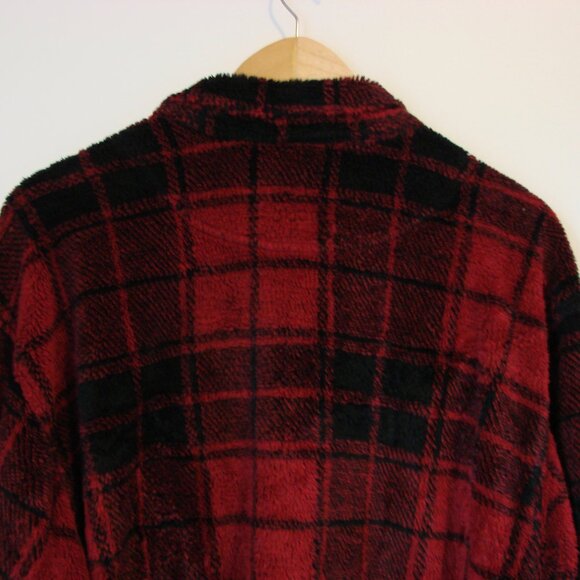 True Grit Black Red Plaid Sherpa Shirt Jacket Shacket Buffalo Plaid Large - Picture 10 of 11
